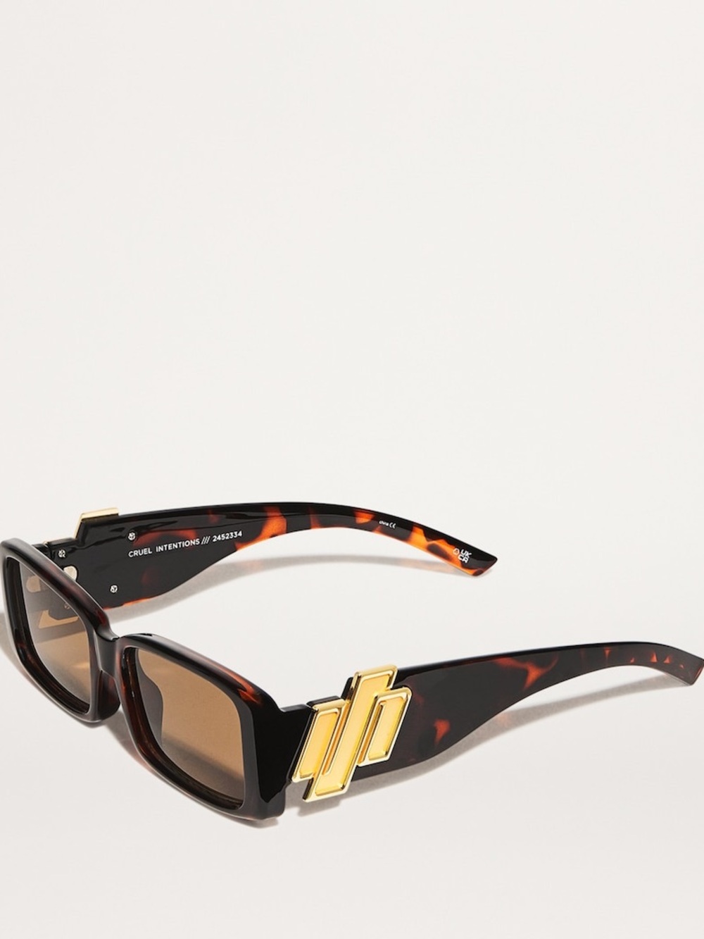Le Specs Cruel Intentions Rectangle Sunglasses | Dark Tortoise & Gold | Y2K